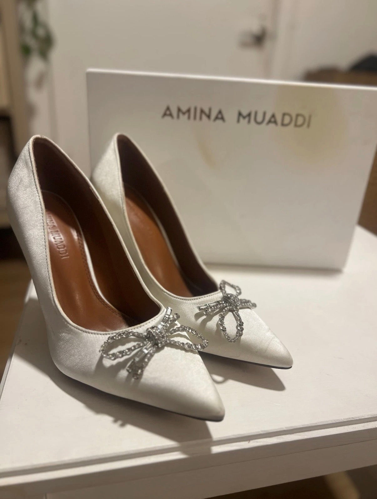 Amina Muaddi Women's Satin Rosie Pumps/ 38.5 Women 8