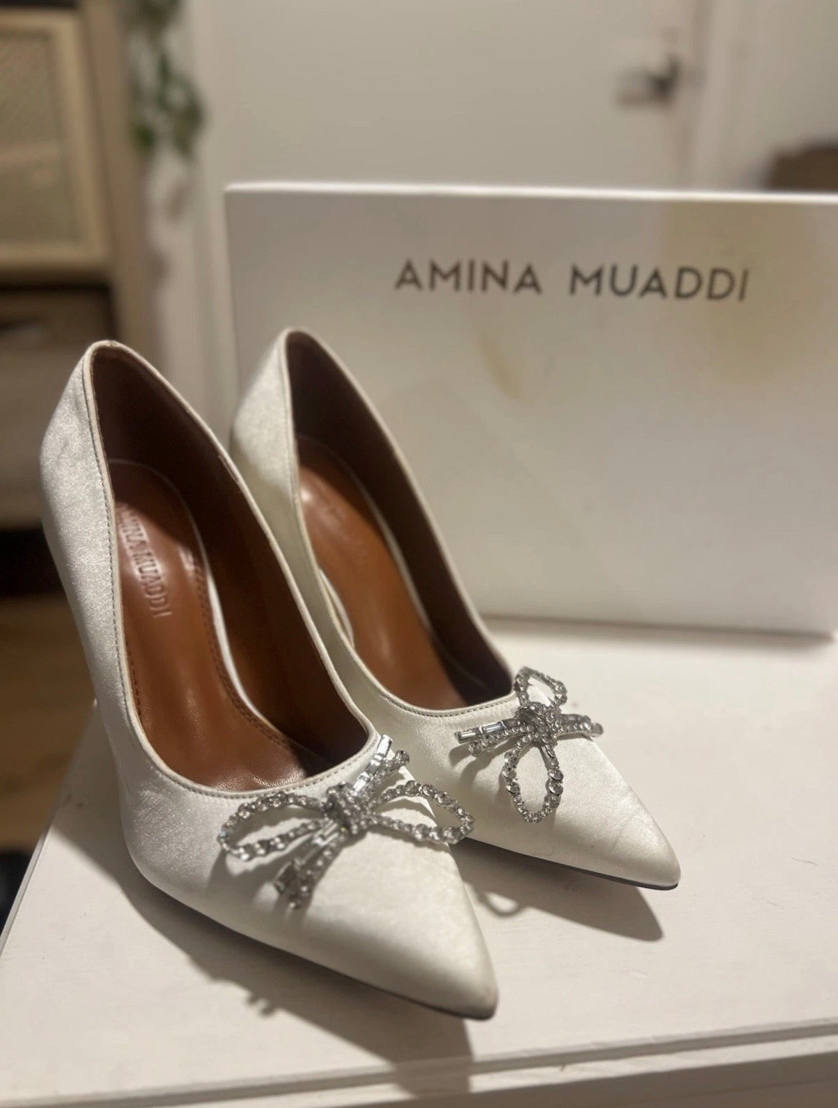 Amina Muaddi Women's Satin Rosie Pumps/ 38.5 Women 8