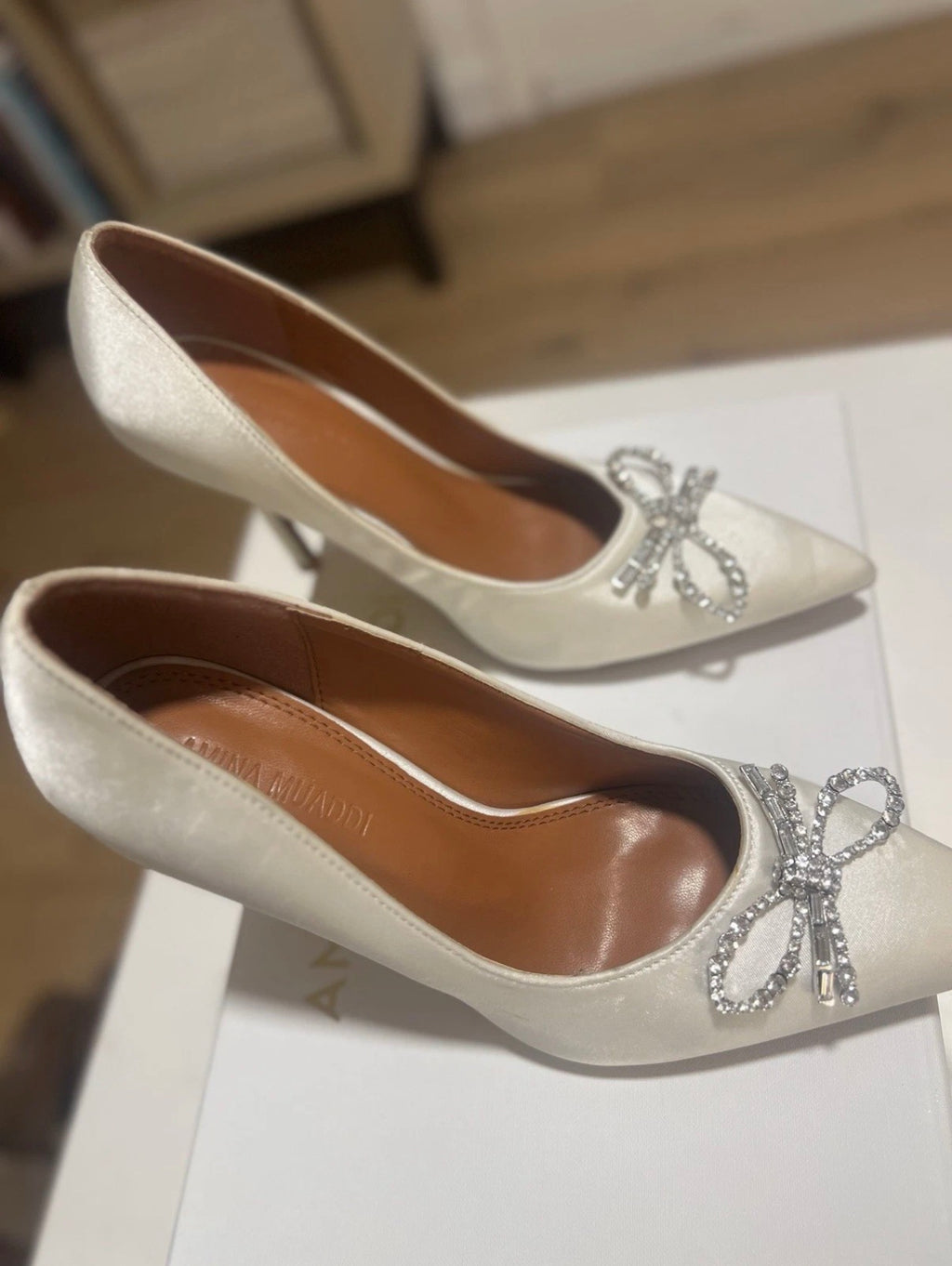 Amina Muaddi Women's Satin Rosie Pumps/ 38.5 Women 8